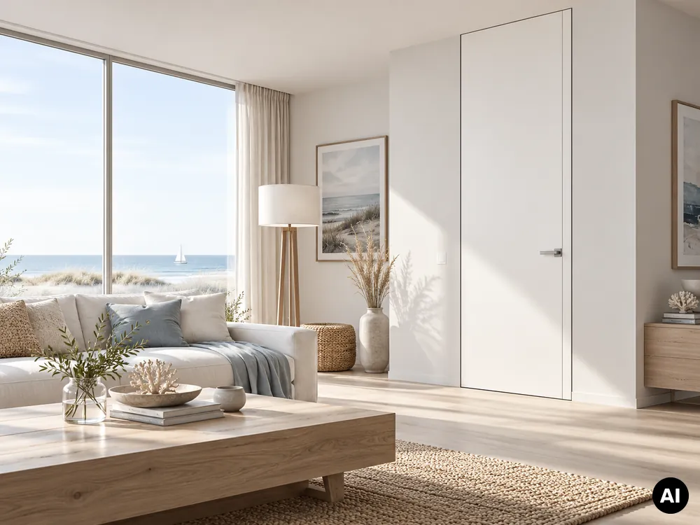Raumhohe flächenbündige Designtür im Wohnraum