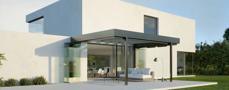 Solarlux Terrassendach mit Glas-Faltwand