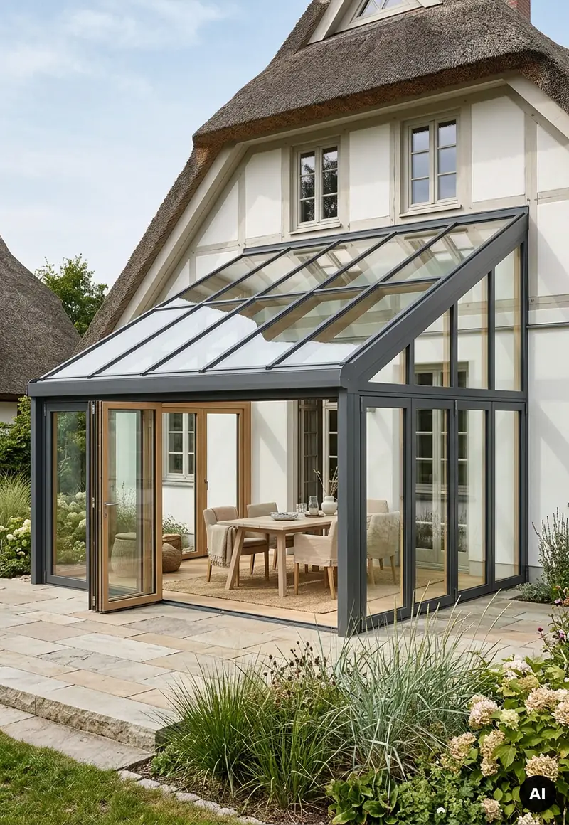 Solarlux Wintergarten SDL Avantgarde mit Holz auf der Innenseite